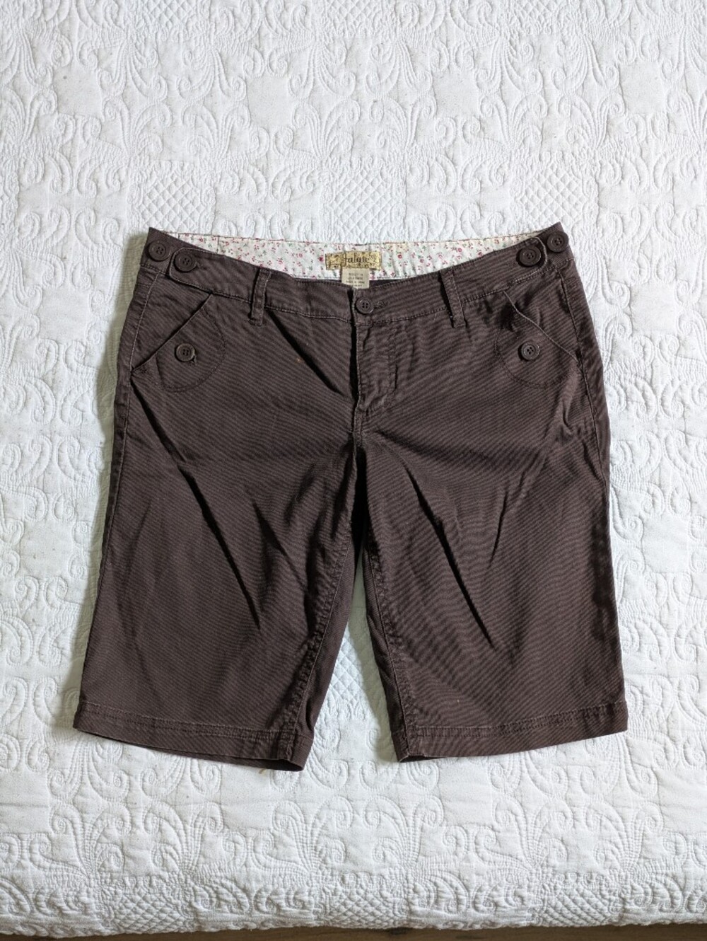 Women’s Brown Bermuda Shorts with Button Pocket Details